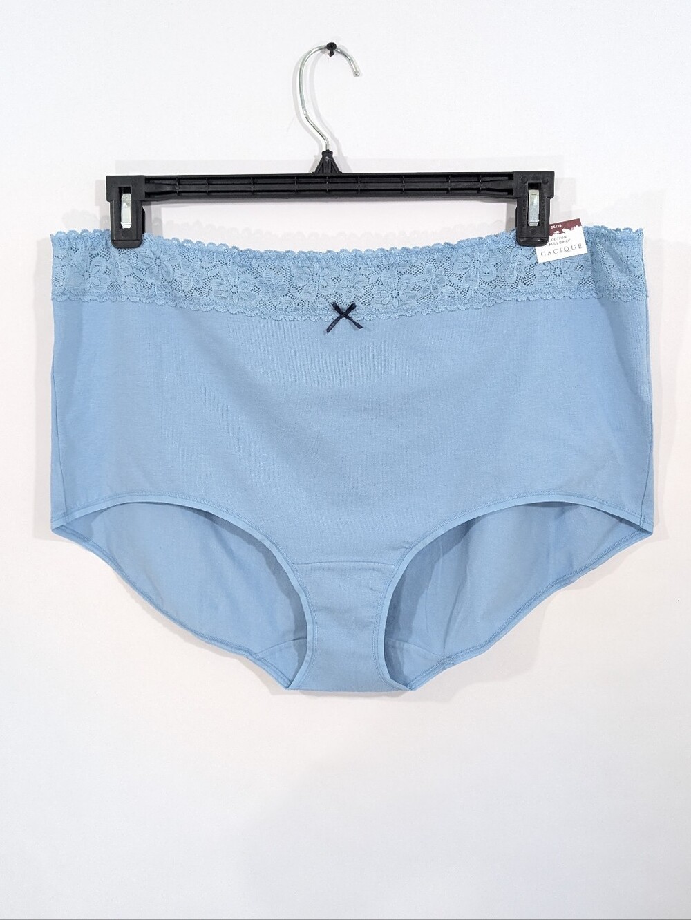 Cacique Cotton Full Brief 26/28 Women Plus Size Underwear Blue Panty Lace Trim
